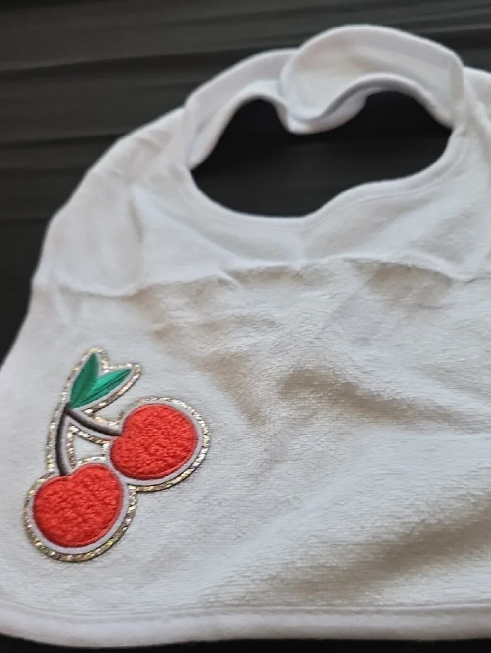 White Baby Bib with Red Cherry Patch 2 Pk